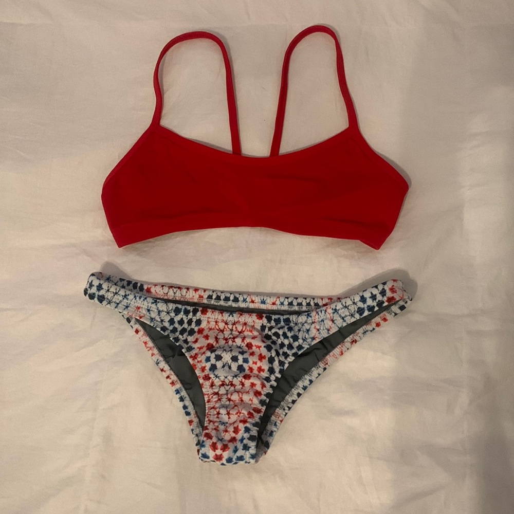 Red, blue, and white cheeky bikini set- Jolyn Clothing
